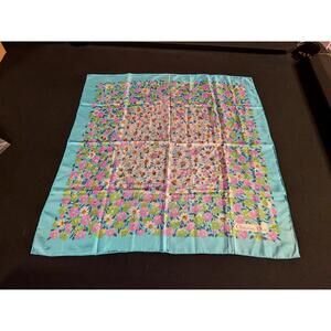 Christian Dior Floral 100% Silk Scarf Flowers Pink Green CD